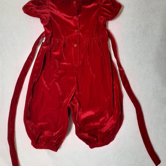 Vintage Rare Editions Christmas Red Velvet Romper, Lace, Ribbons, Holiday Jumper - Picture 6 of 13